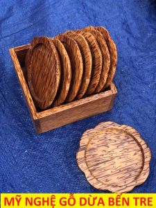 Bộ 6 Đế ly làm bằng gỗ dừa - lót ly làm bằng gỗ dừa - (HÀNG LOẠI 1) - tặng khay đựng - mỹ nghệ dừa Bến Tre - danh dừa shop