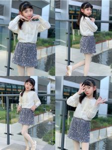 Girls Velvet Sequin Wrap around Mini Skirt Korean Style Spring Autumn Fashion Short Skirt for Middle And Large Children