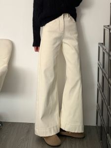 Quần Jeans Denim Ống Rộng Cạp Cao Co Giãn Màu Khô Giòn Thường Ngày Quần Dài Đến Sàn Mùa Xuân Thu Quần Dài Mùa Hè Quần Jeans Denim