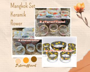 Mangkok Set Keramik Motif Flower Mangkok 1set 7pcs Souvernir Pernikahan Mangkok Tebal Motif Mewah