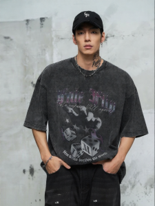 LUJIAMEN | American Retro Five-quarter Sleeve Loose Large Size Vintage Print T-Shirt