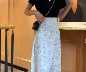 Floral Skirt for Women Summer High-Waist Slimming Chiffon A-Line Hip Skirt