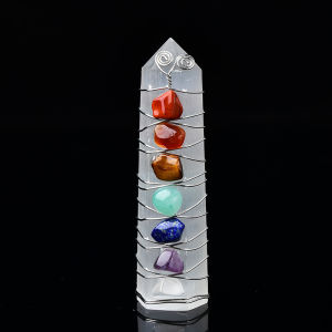1PC Natural Selenite Point Seven Chakras Healing Stone Obelisk Quartz Wand Tower Ornament for Home Decor Energy Stone Pyramid