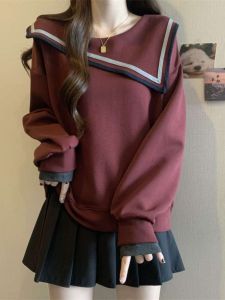 เสื้อฮู้ดคอปกสีน้ำเงินสีแดงไซส์ใหญ่ 300 ปอนด์ สไตล์วิทยาลัย เสื้อฮู้ดฤดูใบไม้ร่วง/ฤดูหนาว แฟชั่น เอวสูง วัยรุ่น ลดอายุ เสื้อคลุมกันหนาว