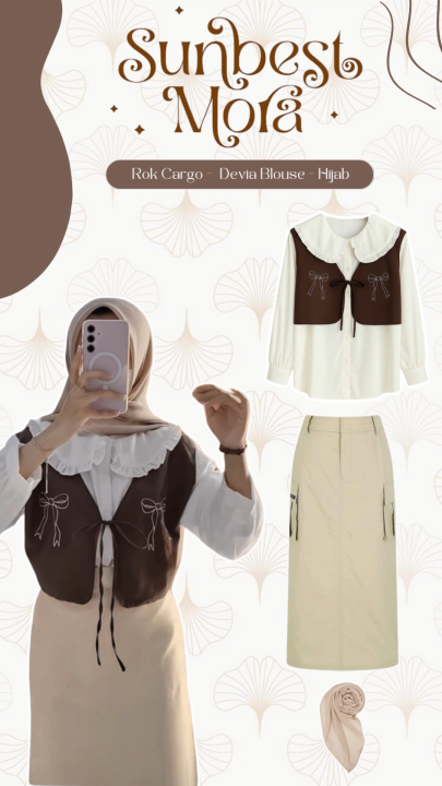 One Set Wanita Kekinian | Devia Set Outfit (Devia Blouse + Rok Cargo Korean + Hijab Bella Square) Setelan 3in 1 RF271 N