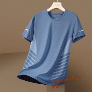 Ice Silk Short Sleeve T-Shirt Mens Summer Trend Loose Large Size Quick Dry Breathable Mesh Sport Body T-Shirt Youth Fashion