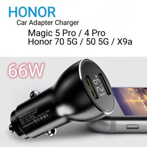 Honor 66W Car Charger Adapter 6A Type-C USB Cable Support SuperCharge Fast Charging For Magic 5 Pro 4 Pro Honor 70 5G 50 5G X9a X8a Nova 10 Pro P30 Pro