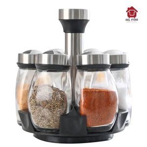 7 Piece Set Kitchen Seasoning Bottle Rotating Base