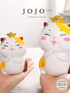 Cute Cat Ceramic Money Box Storage Decoration Creative Desktop Ornaments Reversible Savings Bank from JOJOS L. PD.work