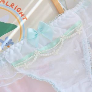 Sweet Fairy Low Waist Ice Silk Underwear Summer Cute Girls Soluble Lace Softie Briefs Breathable Daily Wear Pure Cotton Crotch