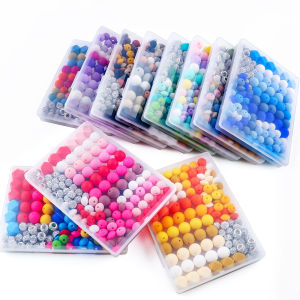 Kovict 120Pcs/Box Mix Silicone Beads Loose Rhinestone Spacer Bead DIY Keychain Necklace Bracelet Accessories For Jewelry Making