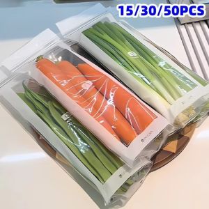 YOUYUEPIN 45PCS Long Strip Ziplock Fresh Bag Food Grade PE Reusable Sealed Pouch Thickened Leakproof Storage For Vegetable Fruit Scallion Kitchen Refrigerator Organizer