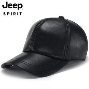 JEEP SPIRIT | Warm Wool-Lined Leather Baseball Cap for Men and Seniors