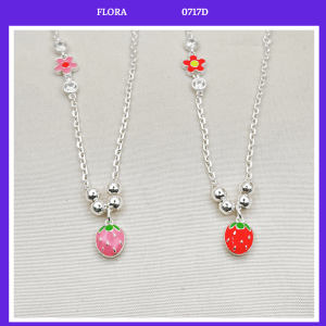 FLORA 0717D - Dây chuyền liền mặt bạc ta hình quả dâu tây màu đỏ hồng dành cho bé gái