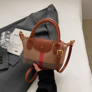 Fashionable Casual All-match Grid Plaid Color Block Womens Bag