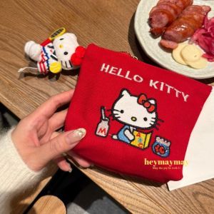 Kawaii Fashion Red Hello Kitty Women Large Capacity Makeup Bag Cute Girls Travel Storage Bag Zero Wallet Gifts