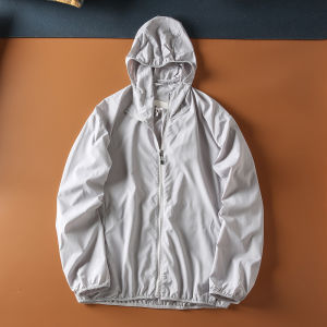 Spring Summer New Lightweight Breathable Foldable Mens Outdoor Casual Hooded Sun Protection Clothing Jacket Pure Color