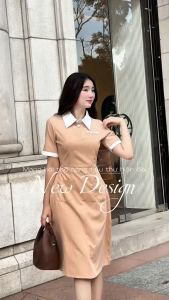 Đầm thiết kế BEMINE cổ đức có túi họa tiết sọc dáng chữ A phù hợp đi làm-B126