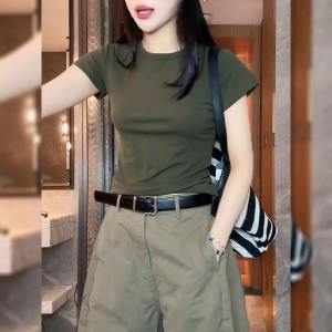 DVDK | Vintage European Style Army Green Fitting Slim Female T-Shirt