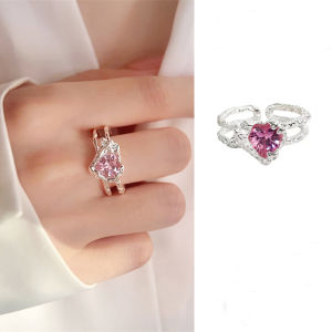 C.three Sweet Cool Love Zircon Ring Women Fashion Tin Foil Texture Double Layer Hip Hop Open Ring