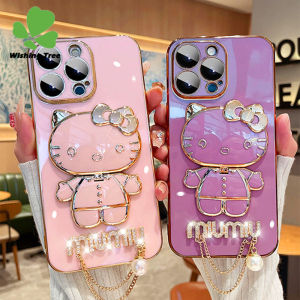 สำหรับ OPPO Reno 5 F 4 2 F Reno 8 Pro Reno 6 Pro Reno5 Reno4 Reno2 ที่คลุมกระจกแต่งหน้าเฮลโลคิตตี้เคสโทรศัพท์เคสโทรศัพท์จี้แฟชั่นขั้นสูง