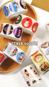 Bayar Di Tempat - Roll Sticker Kemasan Natal / 500 PCS Stiker Label Cute Christmas