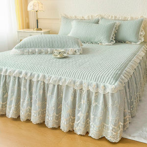 Dansunreve Luxury Bedskirt Princess Style Ruffle Lace Bedsheet with Skirt High Quality Plain Mattress Protector