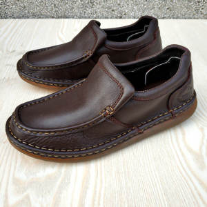 Giày Lười Nam Đế Bằng Bằng Da Bò Mềm Thủ Công Giày Đi Bộ Thoải Mái Thoáng Khí Đế Bằng Bằng Cao Su Giảm Xóc