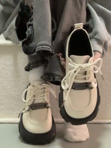 White Laced College Style Womens Shoes Summer 2025 British Thick Bottomed Mini Leather Shoes for Skirts Japanese Style