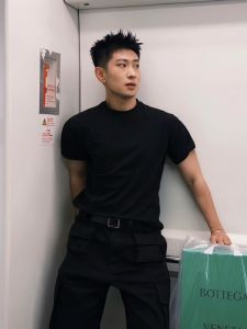 Black Sorona Quick Dry Short Sleeve Mens T-Shirt Fitness Half Sleeve Ice Silk Cool Sensation High End Feel Summer Breathable