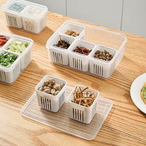 Fridge Storage Container 4/6 Grid Food Vegetable Fruit Storage Box Fridge Storage Organizer Drain Basket Meat Onion Ginger Clear Crisper bekas plastik container murah