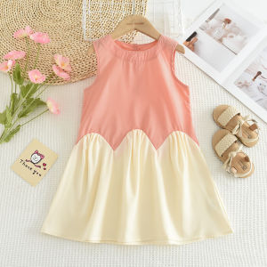 Menoea ชุดฤดูร้อนสำหรับเด็กผู้หญิงคอรอบคอเจ้าหญิงแขนกุดเดรสผ้าต่อสองสีชุดแฟชั่นเด็กๆลำลองเหมาะสำหรับอายุ2-7ปี