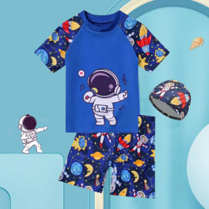 Summer Set Cartoon Print Kids Boys Swimwear Childrens Swimsuit  Surfing Suit Swimming Clothes For Boy Beachwear with Hat