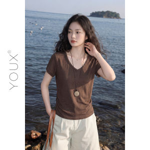 YOUXIANG | Áo Thun Mỏng V-Neck Ôm Phù Hợp Mùa Hè