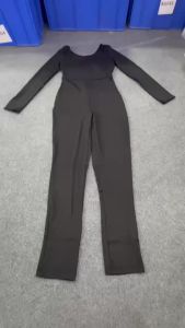WANGMU | Spring Summer New Womens Long Sleeve Solid Color Skinny Jumpsuit Fashion Sports Fitness One-piece Yoga Jumpsuit