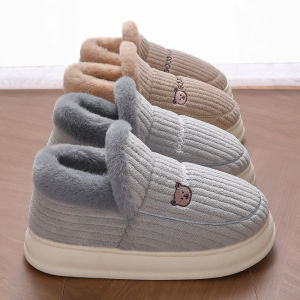 MONLEYTA | Mens Cotton Slippers Winter Indoor Home Warm Fleece Thick Heel Anti-Slip Fur Cotton Shoes Mens Slip-On Home Slippers