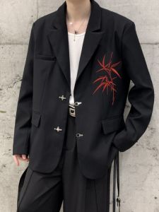 New Chinese Style Mens Suit Jacket Spring Autumn Embroidery Bamboo Leaf Wedding Engagement Party Wear Standard Fit Long Sleeve