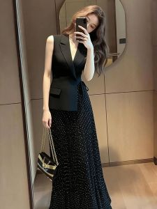 SHANGSHA | Professional Elegance Office Lady Formal Black Patchwork Dress
