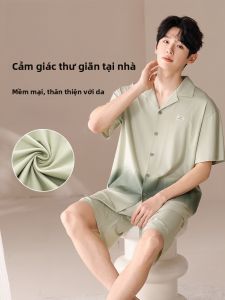 MiiOW | Bộ đồ ngủ mùa hè MiiOW Cat Man dành cho nam tay ngắn quần short rộng rãi thoải mái mặc ở nhà bằng vải lụa băng cotton polyester