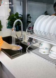 Kệ Úp Chén Bát 2 Tầng Inox 304 Chắc Chắn Giá Úp Chén Bát Kệ Chắn 2 Tầng Chữ S Có Khay Hứng Nước Tiện Lợi.