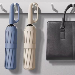 ร่มพับอัตโนมัติ 10 ซี่โครง ดีไซน์ห่วงคล้อง สำหรับผู้ชาย ขนาดใหญ่พิเศษ แข็งแรง ทนทาน ร่มกันแดดสองชั้นสำหรับผู้หญิง