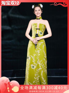Retro Chinese Style Long Evening Gown Neck Hanging Design Wedding Dress for Women Elegant Sensation Improved Version