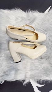 Womens patent leather high heels thick heel waterproof platform Mary Jane shoes black white