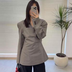 Minimalist Korean Design Strapless Multi-layer Pure Color Dress Long Sleeve Belted Womens Fashion Spring Season Garment