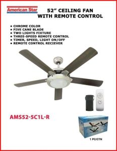 American Star 52inch Decor Ceiling Fan with Remote 5 Blade 2 Light Fixture