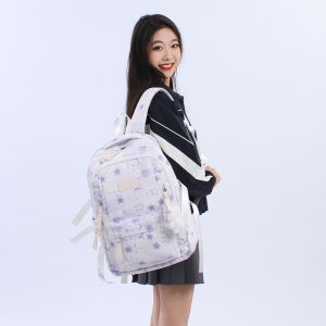 High Capacity Backpack for High School Students Double Shoulder Star Print Computer Bag Youthful Style Water Resistant Campus Use