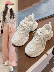 รองเท้าวิ่งพื้นหนาสำหรับผู้หญิง รองเท้าลำลอง สไตล์หวาน ทรงหัวมน พื้นยาง ฤดูใบไม้ร่วง 2023 รองเท้าผ้าใบระบายอากาศได้ดี