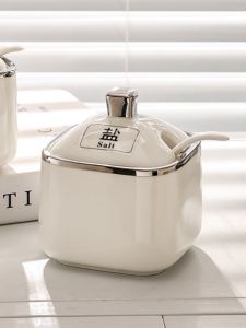 Luxury Aesthetic Ceramic Seasoning Bottle Kitchen Storage Container Set Home Use Seasoning Jar Monosodium Glutamate Salt Jar