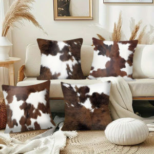 VIKAMA Faux Fur Cowhide Texture Pillow Cover Animal Print Modern Style Living Room Sofa Decorative Cushion Cover