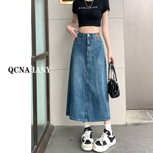 Retro Denim Midi Skirt Womens plus Size High Waist Slimming Split Back Long Skirts Spring Summer 2024 New Style Korean Style A-Line Cotton Blend